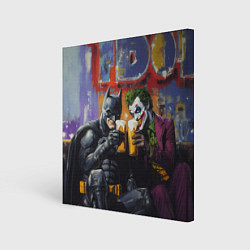 Холст квадратный Джокер и Бэтмен пьют пиво, цвет: 3D-принт