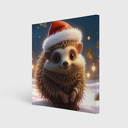 Холст квадратный Новогодний ежик в шапочке, цвет: 3D-принт