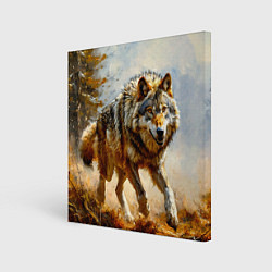 Холст квадратный Волк в осеннем лесу, цвет: 3D-принт