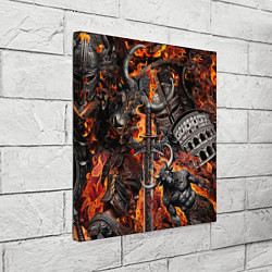 Холст квадратный Гладиатор и минотавр на фоне огня мечей и щитов, цвет: 3D-принт — фото 2