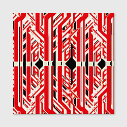 Холст квадратный Бело-красные техно полосы на чёрном фоне, цвет: 3D-принт — фото 2