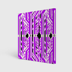 Холст квадратный Бело-фиолетовые техно полосы на чёрном фоне, цвет: 3D-принт