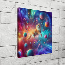 Холст квадратный Рыжий космический котёнок - неоновое свечение, цвет: 3D-принт — фото 2