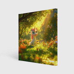 Холст квадратный Единорог в летнем лесу, цвет: 3D-принт