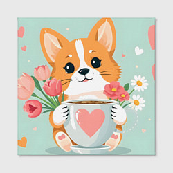 Холст квадратный Корги с поздравлениями - 8 марта, цвет: 3D-принт — фото 2