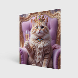 Холст квадратный Кот с короной и шампанским, цвет: 3D-принт