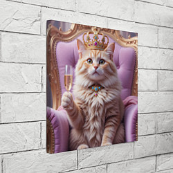 Холст квадратный Кот с короной и шампанским, цвет: 3D-принт — фото 2