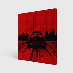 Холст квадратный Спорткар на красном фоне, цвет: 3D-принт