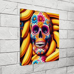 Холст квадратный Цветочный череп среди бананов - нейроарт, цвет: 3D-принт — фото 2