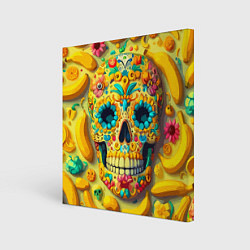 Холст квадратный Красочный летний паттерн с черепом - нейроарт, цвет: 3D-принт