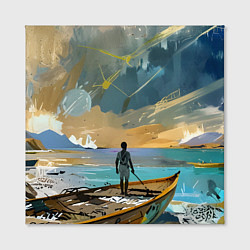 Холст квадратный Мальчик и лодка, цвет: 3D-принт — фото 2