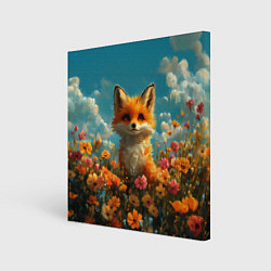 Холст квадратный Лисица в цветочном поле, цвет: 3D-принт