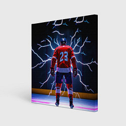 Холст квадратный Хоккеист и молния, цвет: 3D-принт