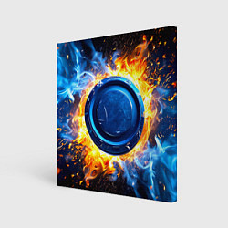 Холст квадратный Шайба в синем пламени, цвет: 3D-принт