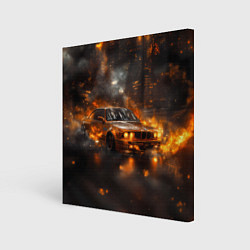 Холст квадратный БМВ в огне, цвет: 3D-принт