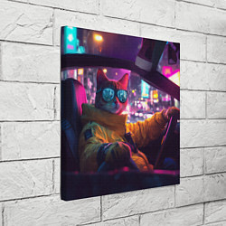 Холст квадратный Киберпанк - кот за рулем авто, цвет: 3D-принт — фото 2