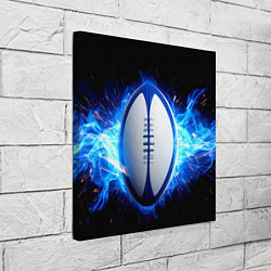 Холст квадратный Мяч для регби в синем пламени, цвет: 3D-принт — фото 2