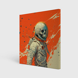 Холст квадратный Скелет космонавт и краска на фоне, цвет: 3D-принт
