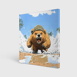 Картина квадратная Медведь бежит среди волн