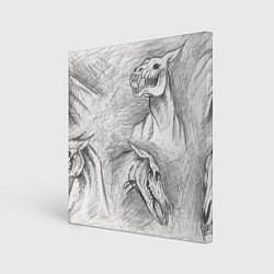 Холст квадратный Черепа лошадей - эскиз, цвет: 3D-принт