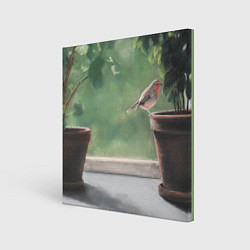 Холст квадратный Птичка малиновка, цвет: 3D-принт