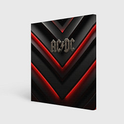 Холст квадратный ACDC лого из металла на черно-красной текстуре, цвет: 3D-принт
