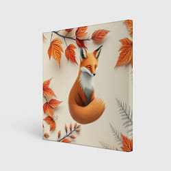 Холст квадратный Лис под осенними листьями, цвет: 3D-принт