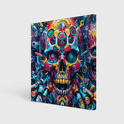 Холст квадратный Кибер череп - нейроарт паттерн, цвет: 3D-принт