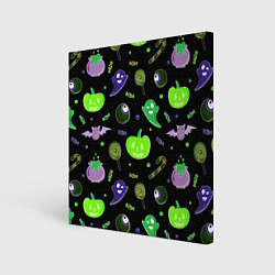 Холст квадратный Halloween black pumpkin pattern, цвет: 3D-принт