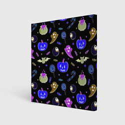 Холст квадратный Halloween blue black pumpkin, цвет: 3D-принт