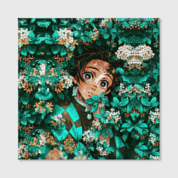 Холст квадратный Танджиро Demon slayer в цветах, цвет: 3D-принт — фото 2