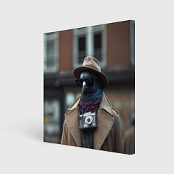 Холст квадратный Голубь шпион с ретро фотокамерой, цвет: 3D-принт