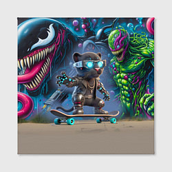 Холст квадратный Пантерёнок крутой скейтбордист на фоне граффити, цвет: 3D-принт — фото 2