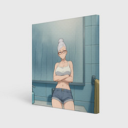 Холст квадратный Дандадан бабушка в ванной, цвет: 3D-принт