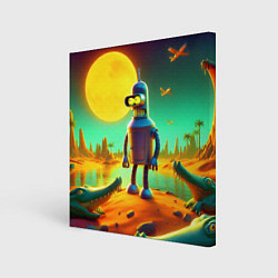 Картина квадратная Робот-сгибальщик Бендер на планете крокодилов