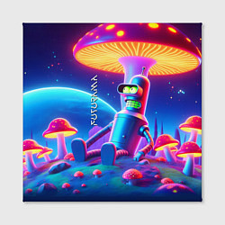 Холст квадратный Робот-сгибальщик Бендер находится под неоновым мух, цвет: 3D-принт — фото 2