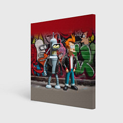 Холст квадратный Bender bending robot and Fry - ai art graffiti, цвет: 3D-принт