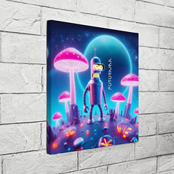 Холст квадратный Робот-сгибальщик Бендер и неоновые грибы, цвет: 3D-принт — фото 2