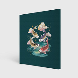 Холст квадратный Рыбы в облаках над прудом, цвет: 3D-принт