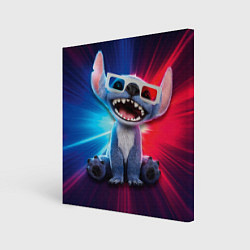 Холст квадратный Стич в стерео очках, цвет: 3D-принт