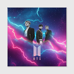 Холст квадратный BTS на фоне молний, цвет: 3D-принт — фото 2