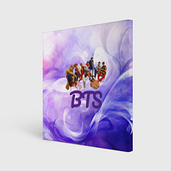 Холст квадратный BTS сидят на стульях фиолетовый фон, цвет: 3D-принт