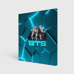 Холст квадратный BTS неоновые голубые плиты, цвет: 3D-принт