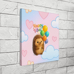 Холст квадратный Happy vibes ежик с разноцветными шариками, цвет: 3D-принт — фото 2