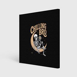 Холст квадратный Скелет держит ромашку и сидит на полумесяце, цвет: 3D-принт