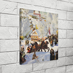 Холст квадратный Русская тройка зимой - картина Масленица Кустодиев, цвет: 3D-принт — фото 2