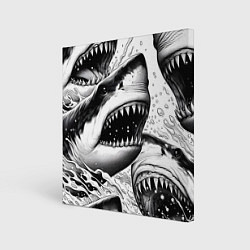 Холст квадратный Белая акула - стая, цвет: 3D-принт