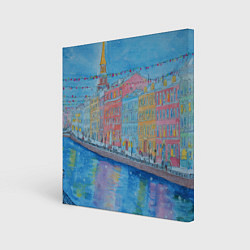 Холст квадратный Новогодний рисованный Санкт-Петербург, цвет: 3D-принт