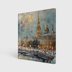 Картина квадратная Новогодний салют в Питере