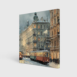 Холст квадратный Трамваи в зимнем Санкт-Петербурге, цвет: 3D-принт